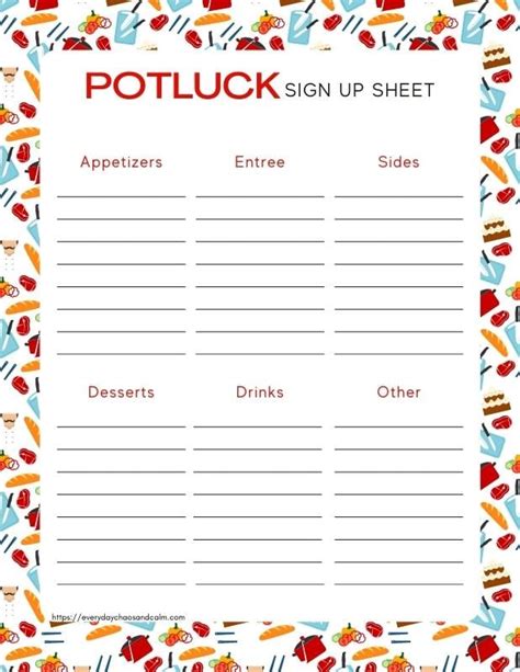 Free Printable Potluck Sign Up Sheet