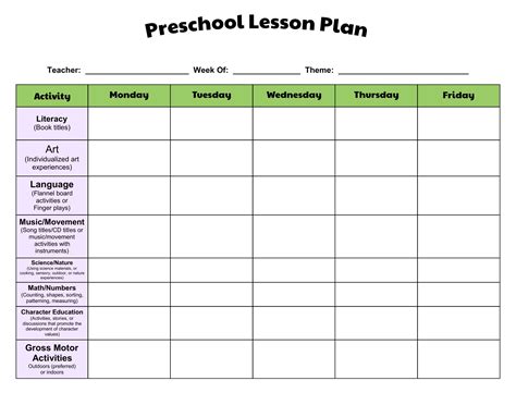 Free Printable Preschool Lesson Plan Forms