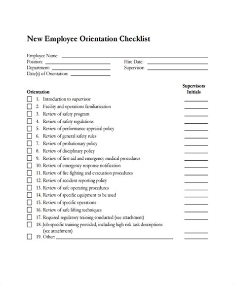 Free Printable Printable New Employee Checklist Template