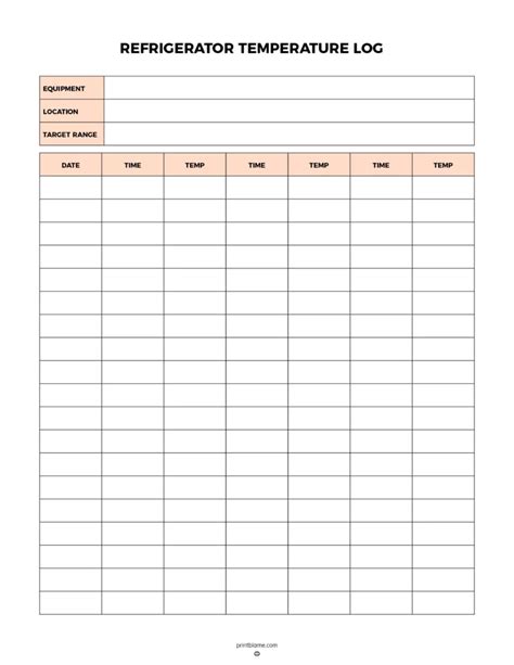Free Printable Refrigerator Temperature Log Sheet