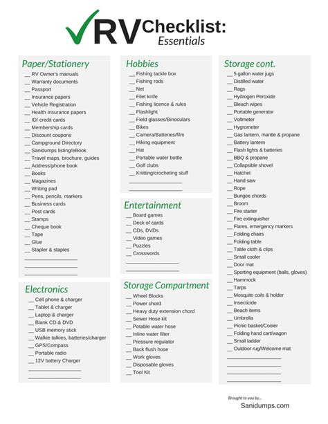 Free Printable Rv Camping Checklist