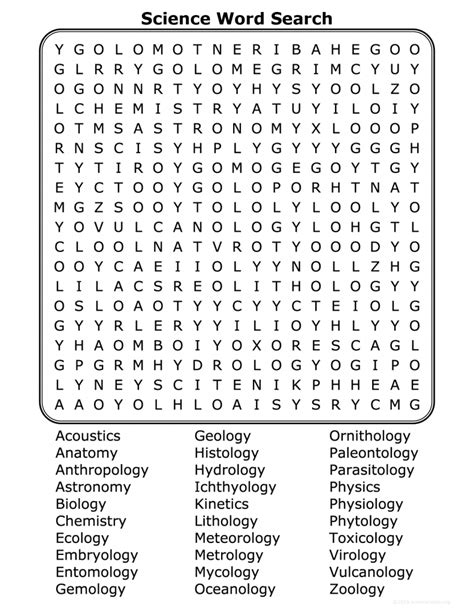 Free Printable Science Word Search Puzzles