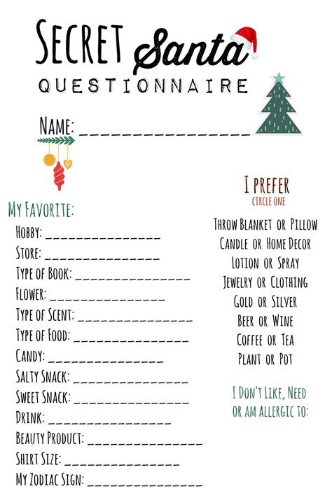 Free Printable Secret Santa Survey