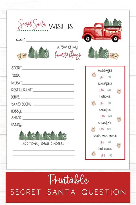 Free Printable Secret Santa Wishlist