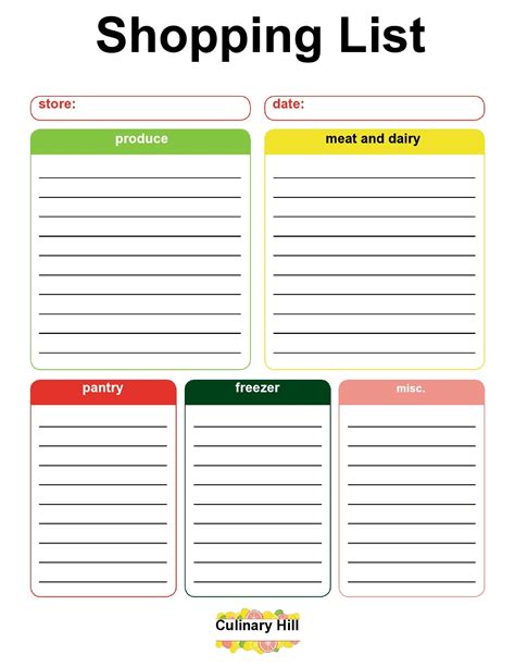 Free Printable Shopping List Templates
