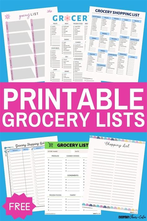 Free Printable Shopping Lists