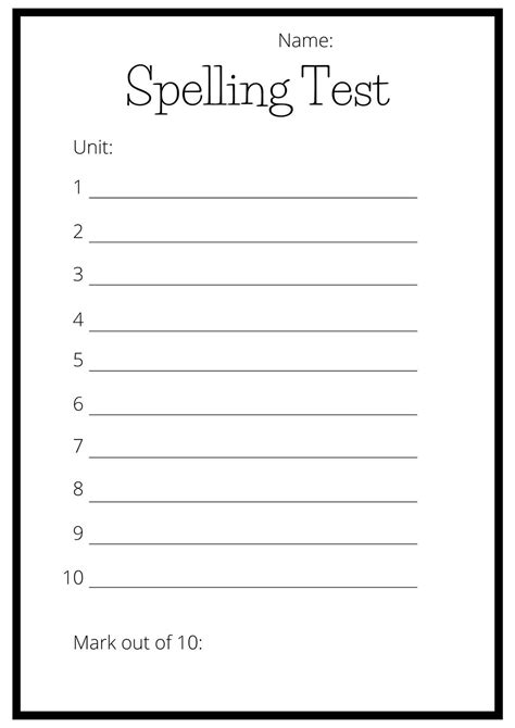 Free Printable Spelling Test