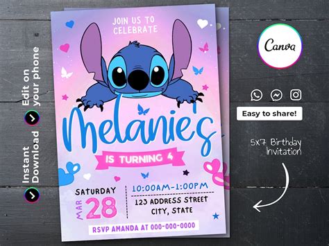 Free Printable Stitch Birthday Invitations