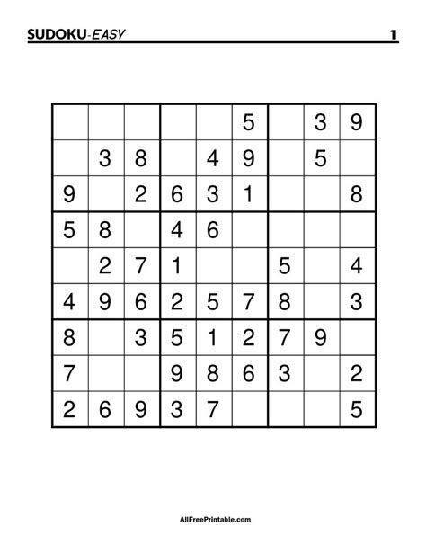 Free Printable Sudoku Puzzles Easy