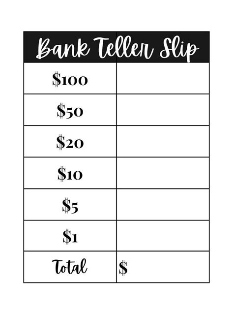 Free Printable Teller Slips