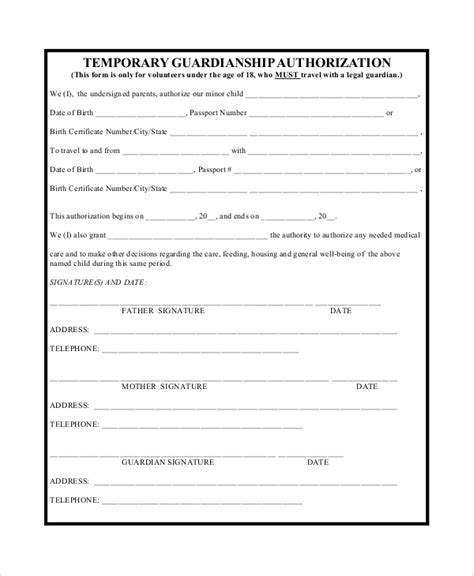 Free Printable Temporary Guardianship Forms
