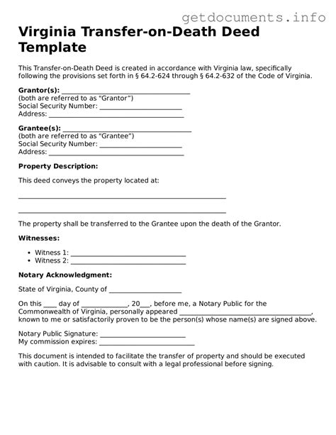 Free Printable Transfer On Death Deed Form Virginia