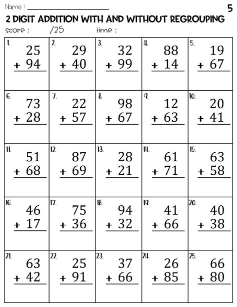 Free Printable Two Digit Addition Without Regrouping Worksheets