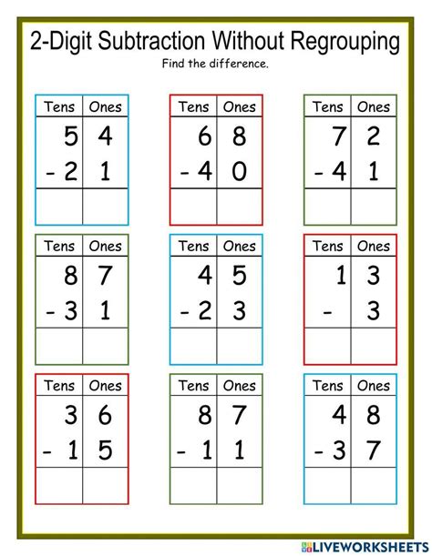 Free Printable Two Digit Subtraction Without Regrouping Worksheets