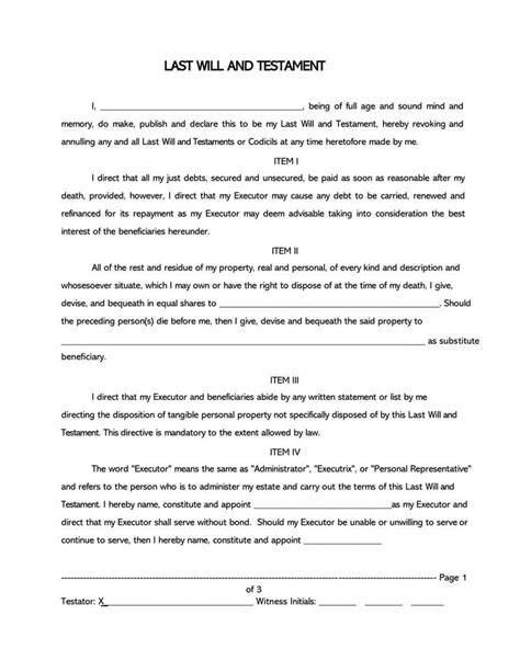 Free Printable U.k. Last Will And Testament Forms
