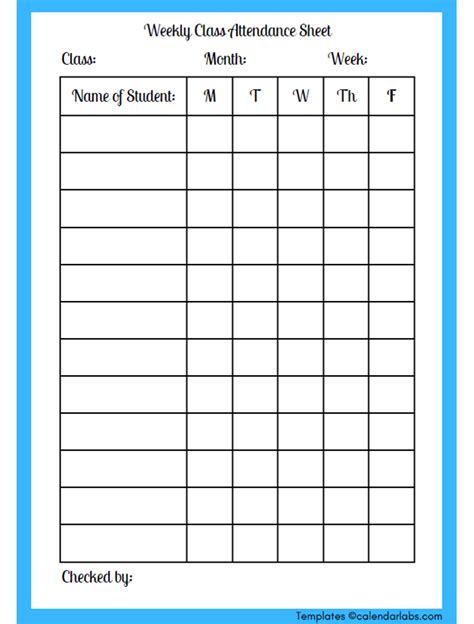 Free Printable Weekly Attendance Sheet Template