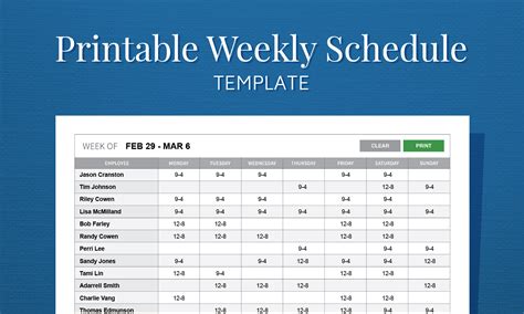 Free Printable Weekly Work Schedule