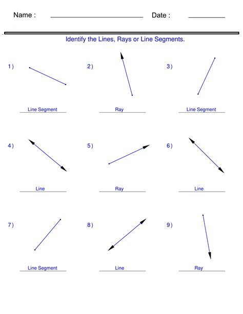 Free Printable Work Sheets For Lines Line Segments Rays