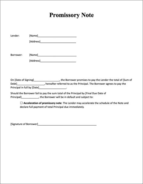 Free Promissory Note Template Word