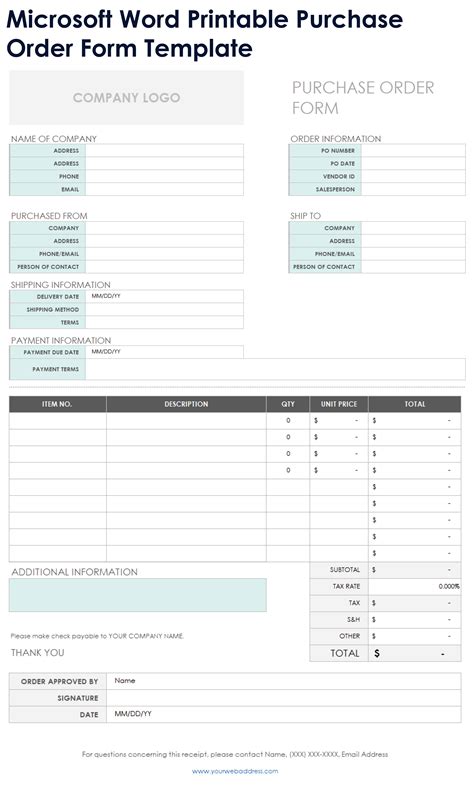 Free Purchase Order Template Word