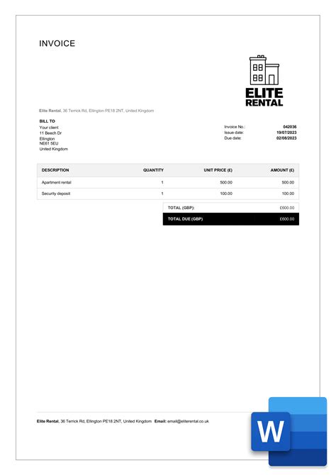 Free Rental Invoice Template Word