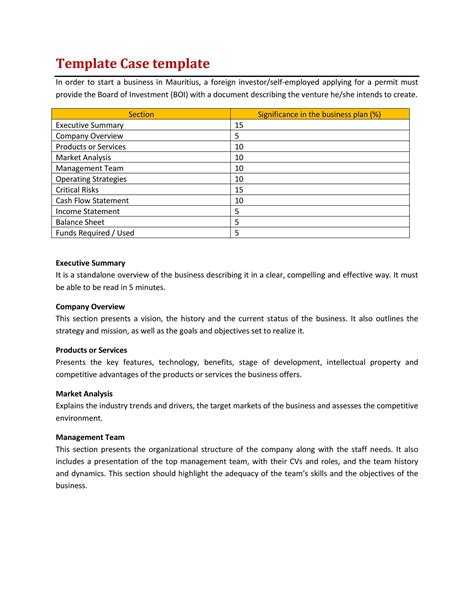 Free Sample Business Case Template