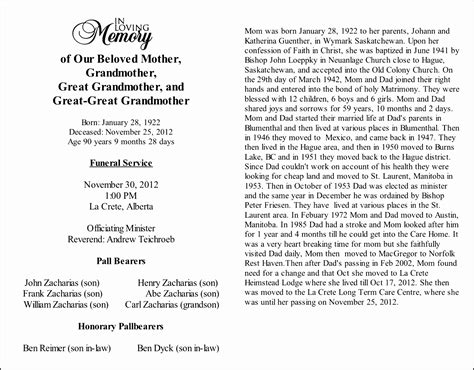 Free Sample Obituary Templates