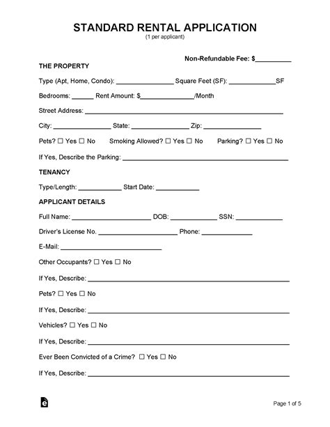 Free Sample Rental Application Template