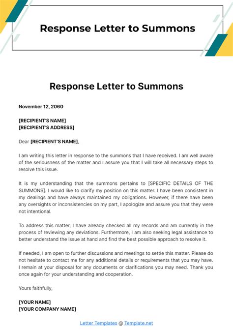 Free Sample Summons Response Template