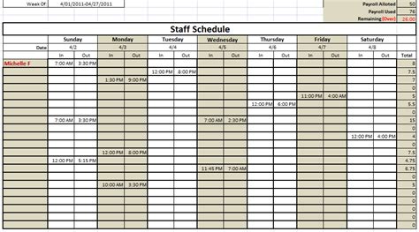 Free Staff Schedule Template