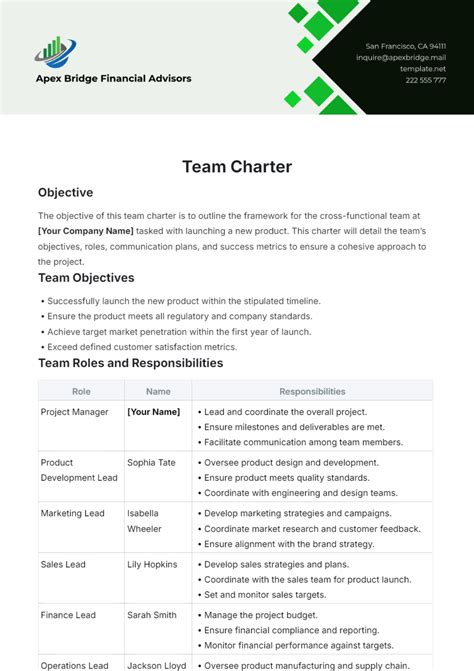 Free Team Charter Template