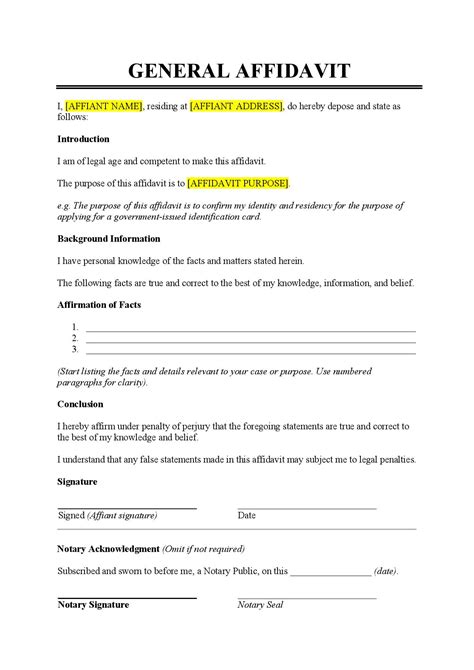 Free Template Affidavit