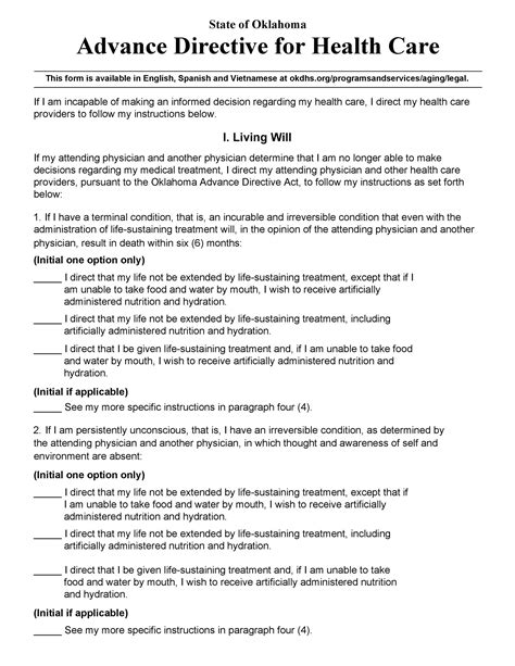 Free Template For Living Will