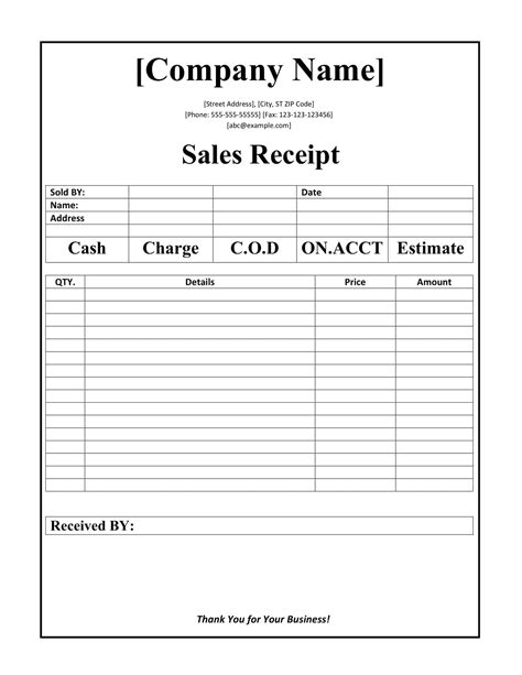Free Template For Receipt