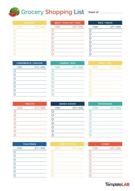 Free Template Grocery List