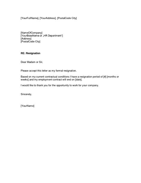 Free Templates For Resignation Letter