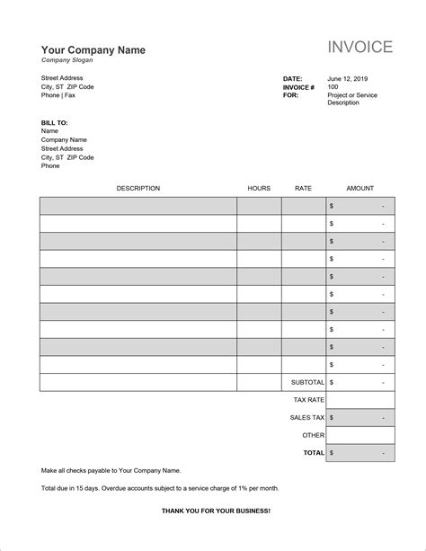 Free Templates Of Invoices For Billing