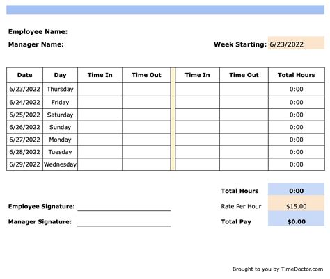 Free Timesheet Template