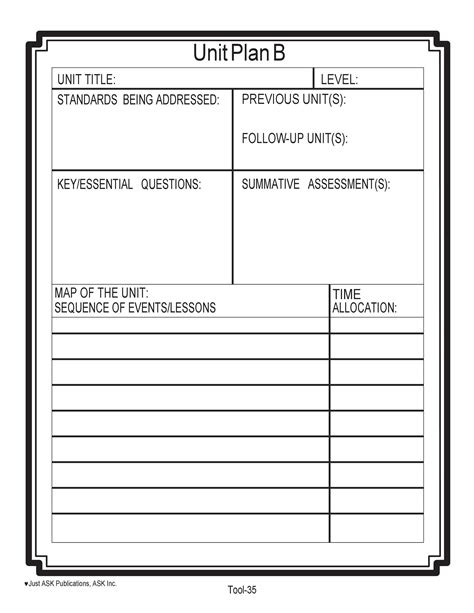 Free Unit Plan Templates For Teachers