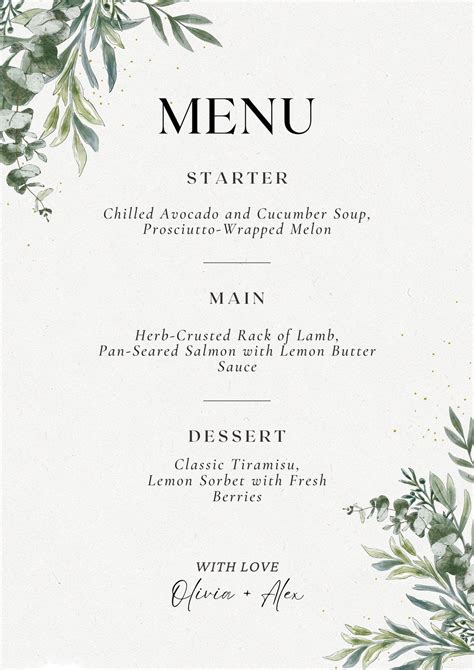 Free Wedding Menu Templates