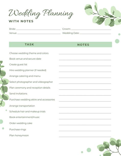 Free Wedding Planning Template