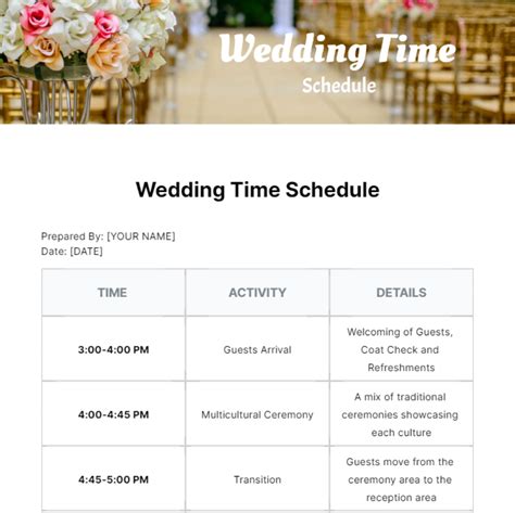 Free Wedding Schedule Template