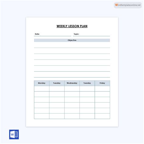 Free Weekly Lesson Plan Templates