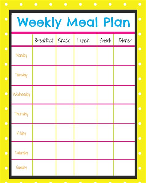 Free Weekly Menu Template
