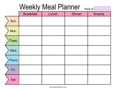 Free Weekly Menu Templates