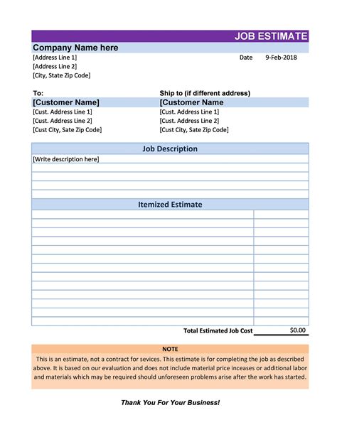 Free Work Quote Template