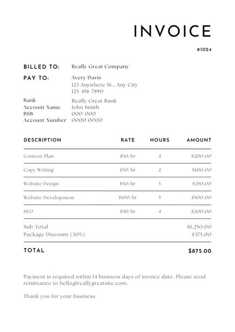 Freelance Work Invoice Template