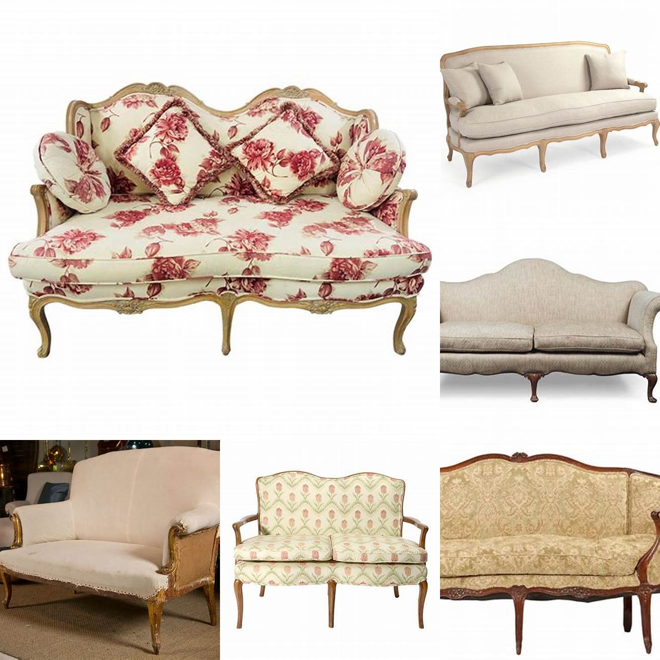 French style settee with cabriole legs and floral upholstery