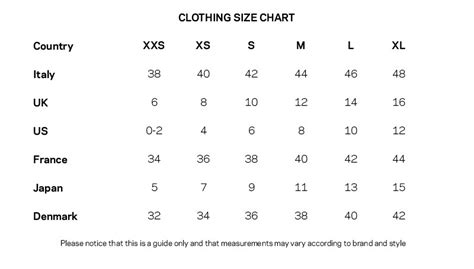 French Clothing Size Chart