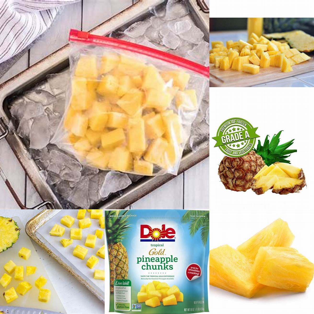 Frozen Pineapple Pieces Freeze pineapple chunks for a refreshing treat on a hot day